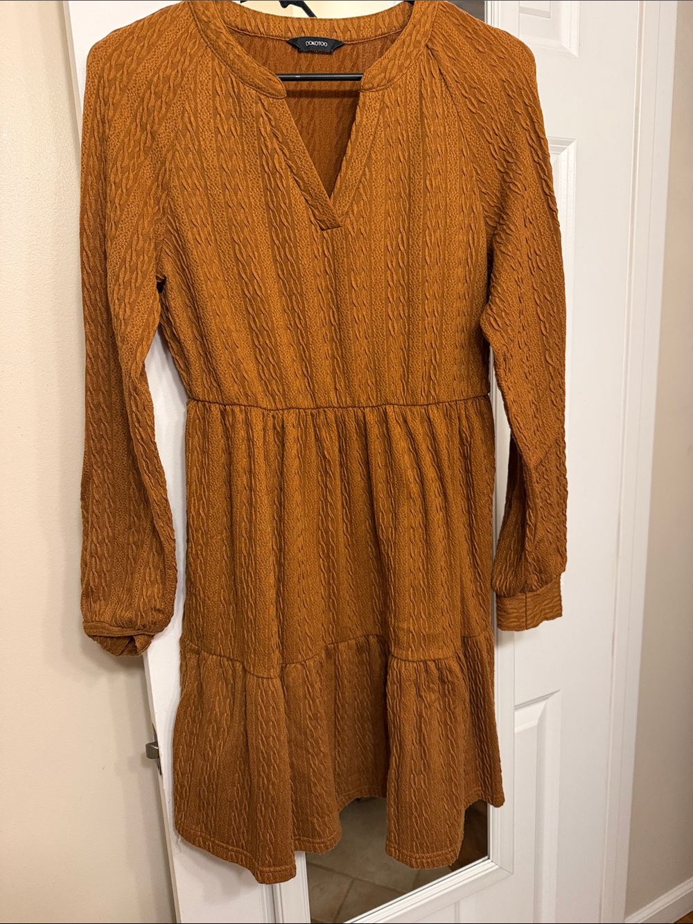 Dorothy Perkins mustard cable-knit long sleeve tiered dress